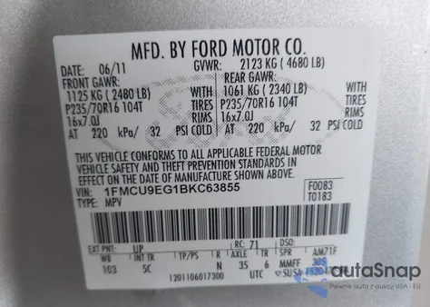 2011 Ford Escape Limited from USA, damaged, VIN 1FMCU9EG1BKC63855